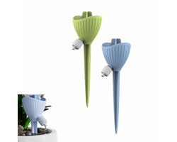 Set van 2 zelfwaterende plantenbakken - 5,9 × 5,4 × 17,7 cm - Met ventiel - Verstelbare druppelirrigatiestandaard - Automatisch bewateringssysteem voor potplanten binnen en buiten - Universeel model - Blauw, Groen