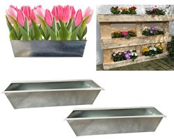 Set van 2 Zinken Bloembakken - 38 cm Inzetstuk voor Plantenbakken en Balkonaccessoires