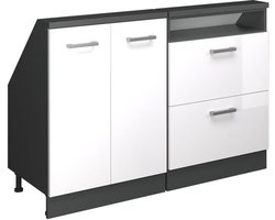 Set van 2 Zolderkast Meubels voor Onder Schuin Dak, Wit Hoogglans en Antraciet