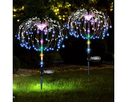 Set Van 2 Zonnelampen Voor Buiten - 120 LED Vuurwerklampen Op Zonne-Energie - 7 Kleuren - 2 Modi - Waterdichte Tuinverlichting Voor Patio - Gazon - Paden - Feestdecoratie