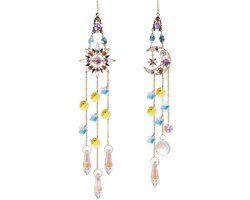 Set van 2 - zonnevanger - raamzonvanger - kristallen zonnevanger - tuindecoratie - windgong hangerdecoratie - hangende maan- en zonnevanger - retro luxe stijl