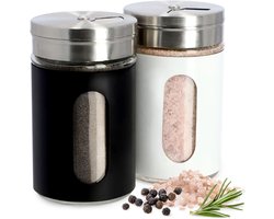 Set van 2 Zout- en Peperstrooiers met RVS Deksel en Glazen Reservoir