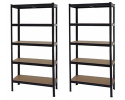 Set van 2 zware rekken MCW-E33, insteekbare kelderrekken, 875kg staal 5 planken ~ zwart 180x90x40cm