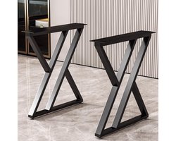 Set van 2 Zwart Industriële Tafelpoten 71 cm Hoog - Stevige Driehoek Metalen Bureaublad Onderstel voor Eettafel of Bureau
