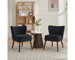 Set van 2 zwart moderne accentstoelen zonder armleuningen, fluwelen loungestoel met houten poten, met gevoerde zitting en gestoffeerde rugleuning