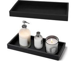 Set van 2 zwart silicone badkamer dienbladen - 10x20cm vierkant decoratief dienblad voor make-up tablet dienblad vierkant 70x70