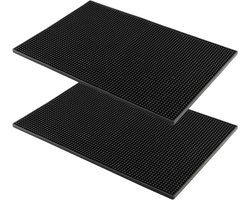 Set van 2 Zwarte Bar Matten van Rubber, 45x30 cm, Ideaal voor Keuken, Bar en Koffietafel