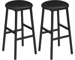 Set van 2 Zwarte Barkrukken 63 cm Hoog met Gevoerde PU Zitting en Voetensteun