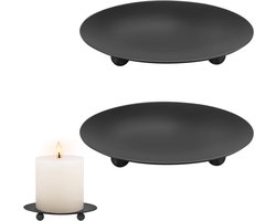 Set van 2 Zwarte Kaarsenhouders voor Pilaren tot 9 cm - Perfect voor Tafelversiering, Bruiloften en Feestelijke Gelegenheden