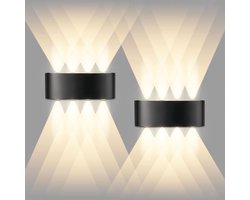 Set van 2 zwarte LED-wandlampen, 8 W, voor binnen en buiten, IP65 warm wit licht, moderne vierkante aluminium lamp met op- en neerwaartse armatuur voor slaapkamer, woonkamer, hotel
