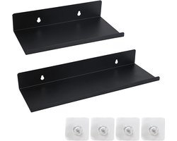 Set van 2 Zwarte Metalen Wandplanken - Zwevende Planken voor Badkamer, Keuken, Woonkamer