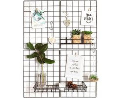 Set van 2 Zwarte Metalen Wandroosters - Foto- en Memo Board met Accessoires - Wandorganizer voor Kantoor, Slaapkamer of Woonkamer