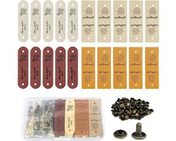 Set van 20 Handgemaakte Leren Labels met 40 Nieten, Ideaal voor Tassen, Hoeden en DIY Jeans, Gepersonaliseerde Embossing en PU Suède Labels met Gaten