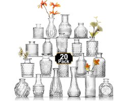 Set van 20 Mini Glazen Vaasjes in Vintage Stijl voor Bloemen en Decoratie