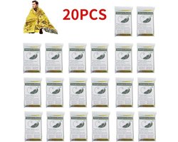 Set van 20 Outdoor Survival Nooddekens - Nooddeken - Goud/Zilver Thermische EHBO Dekens - Waterdicht en Winddicht Reddingsfolie (130 x 210 cm) - Ideaal voor Militaire Toepassingen, Wandelen en Noodsituaties