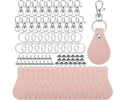 Set van 20 PU Leren Sleutelhangers met Karabijnhaak voor DIY Ambachten en Lasergraveren, Perfecte Cadeaus voor Creatieve Projecten (Beige)