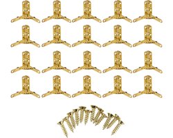 Set van 20 Retro Messing Scharnieren voor 90° Hoekondersteuning - Ideaal voor Sieradenkisten, Wijnkasten en Houten Deksel Dozen