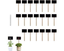 Set van 20 Zwarte Houten Plantenlabels met Marker – Duurzame en Elegante Tuinaccessoires voor Planten en Tuinieren – 6,3 x 4,3 cm, 15 cm Lengte