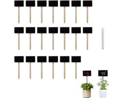 Set van 20 Zwarte Houten Plantenlabels met Marker – Duurzame en Elegante Tuinaccessoires voor Plantenidentificatie en Organisatie – 6.3 x 4.3 cm, 15 cm Lengte