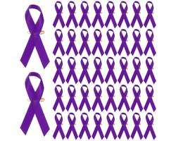 Set van 200 paarse bewustzijnslinten - satijnen lint met veiligheidsspelden - voor goed doel