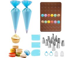 Set van 22 Bakmatten voor Macarons met Spuitzak en 12 Spuitmondjes, Siliconen Bakvorm, Antiaanbaklaag, Ideaal voor Chocolade, Koekjes en Brood bakken
