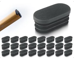 Set van 24 Beschermende Stoelpootdoppen van Plastic voor Meubels, Ideaal voor Tafelstoelen en Glijdende Deuren, Ovalen Einddoppen (16 x 34 mm, Zwart)