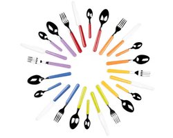 Set van 24 Excelsa Bestek – Multicolor – Modieus en Vaatwasmachinebestendig – Polypropyleen Handvatten - Lila Rood Oranje Blauw Groen Geel