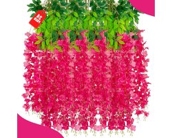 Set van 24 fuchsia blauweregen hangende bloemen, 3,77 ft nephangende bloemen, kunstmatige blauweregen slingers voor trouwkamer achtergrond buiten terras tuindecoratie