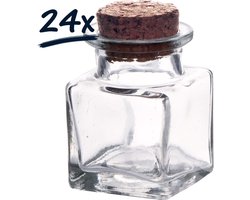 Set van 24 Glazen Potjes met Kurk (6,5x 4cm) - Vierkante Potjes voor Bewaren, Decoratie en Geschenkverpakkingen
