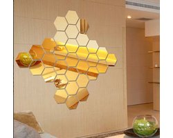 Set van 24 Gouden Acryl Spiegeltjes – Hexagon Decoratieplaatjes 80×70×40 mm – Lichtgewicht & Breukvast – DIY Decoratie & Knutselprojecten