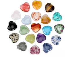 Set van 24 Hartvormige Edelstenen - kristallen stenen sets - Gepolijste Kristallen in Diverse Kleuren - voor Sieraden Maken, Collectie en Woondecoratie