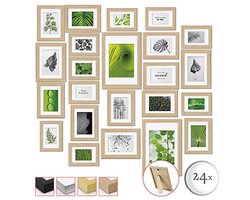 Set van 24 Houten Fotolijsten - Verschillende Maten, Inclusief Passepartouts en Metalen Ophangsystemen