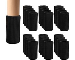 Set van 24 meubelpootbeschermers - Zwarte gebreide meubelpootbeschermers, dubbellaagse verdikte beschermhoezen voor stoelpoten en vloer