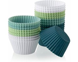 Set van 24 siliconen muffinvormpjes, Morandi Color Cake Muffinvormpjes, BPA-vrije ronde siliconen muffin- en cupcakevormen, herbruikbare antiaanbakcupcakevormpjes voor cakes, vla en pudding
