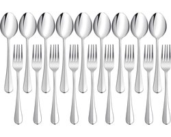 Set van 24 vorken en eetlepels, bestekset van roestvrij staal, tafelvorken, soeplepels voor thuis, bruiloft, feest, restaurant, vaatwasmachinebestendig, 12 vorken + 12 lepels