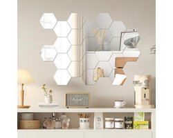 Set van 24 Zeshoekige Spiegelstickers - Acryl - 10 x 8,6 x 5 cm - Zelfklevend voor Muur, Kast, Deur - Lichtgewicht en Veilig Alternatief voor Glas