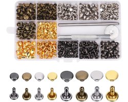 Set van 240 Koper Drukknopen, Leer Rivets en Metalen Knopen voor Kleding, Handtassen en Ambachtelijke Projecten in 4 Kleuren