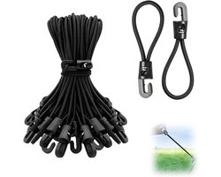 Set van 25 Elastische Bandjes met Haak, Rekbare Rubberen Fixatie voor Tarp, Tent en Tuinaccessoires, Ideaal voor Kamperen en Buitenactiviteiten