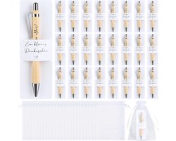Set van 25 kleine dankcadeaus, afscheidscadeau, met balpenhouder, papieren potloodhouder en organza zakje voor lerares, collega, vriend