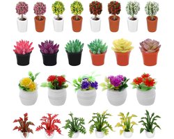 Set van 25 Miniatuur Planten en Accessoires voor Mini Tuinen - Kleine Bloemen en Groene Ornamenten voor Feeën Tuin Decoratie en Handgemaakte Tuinaccessoires