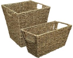Set van 2x gevlochten opbergmanden zeegras - Kast-/badkamer mandjes verschillende formaten