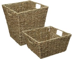 Set van 2x gevlochten opbergmanden zeegras - Kast-/badkamer mandjes verschillende formaten