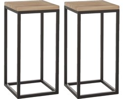 Set van 2x stuks bijzettafels Oskar vierkant hout/metaal zwart 30 x 62 cm - Home Deco meubels en tafels