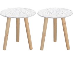 Set van 2x stuks bijzettafels rond hout wit/naturel 30 x 30 cm - Home Deco meubels en tafels