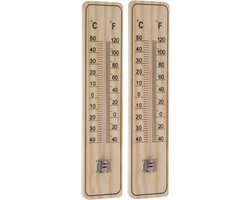 Set van 2x stuks binnen/buiten thermometers hout 22,5 x 5 cm - Temperatuurmeters