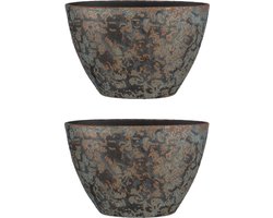 Set van 2x stuks bloempot ovale schaal keramiek voor kamerplanten koper 26 x 41 x 20 cm - Mica Decorations plantenpotten