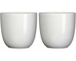 Set van 2x stuks bloempotten wit keramiek voor kamerplant H18.5 x D19.5 cm - Mica Decorations plantenpotten