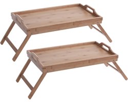 Set van 2x stuks dienbladen/serveerbladen met inklapbatre poten bamboe hout 50 x 30 cm - Ontbijt op bed