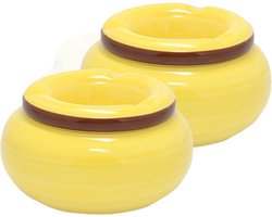 Set van 2x stuks dolomite keramiek storm asbakken geel 13,5 x 7 cm