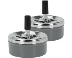 Set van 2x stuks druk en draai tafel asbak metaal antraciet en chrome 9 x 5 cm